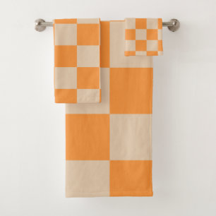 Orange Checkered Gingham Pattern Badhandtuch Set