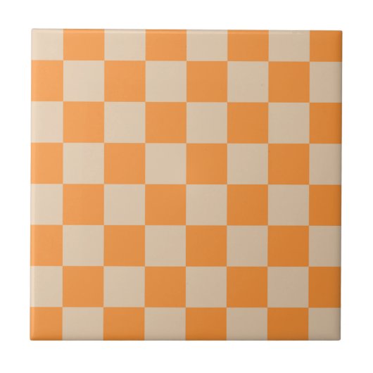 Orange Checkered Gingham Pattern Fliese (Vorderseite)