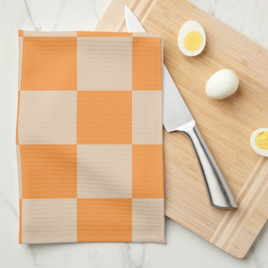 Orange Checkered Gingham Pattern Geschirrtuch (Viertel Falte)