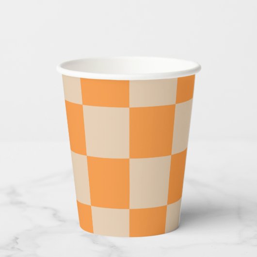 Orange Checkered Gingham Pattern Pappbecher (Rückseite)