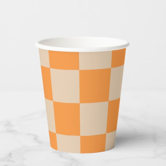 Orange Checkered Gingham Pattern Pappbecher (Vorderseite)