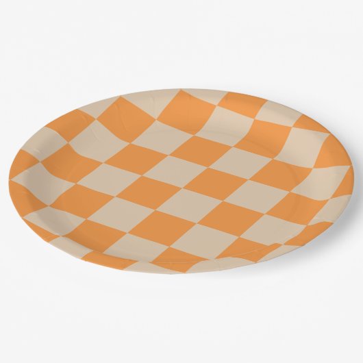 Orange Checkered Gingham Pattern Pappteller (Schrägansicht)