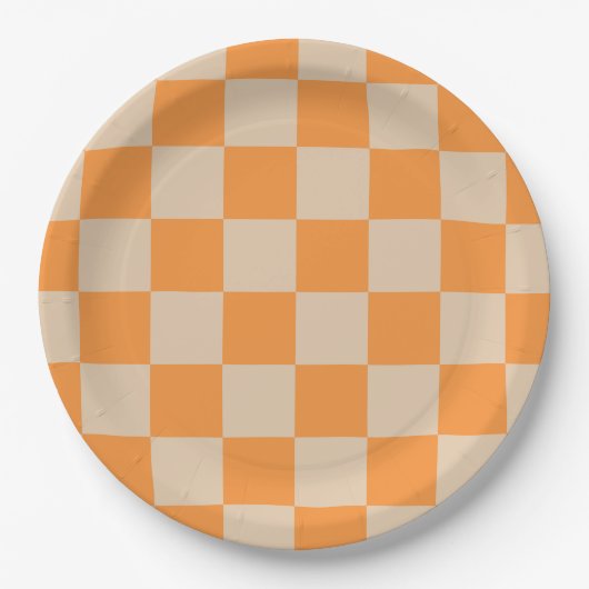 Orange Checkered Gingham Pattern Pappteller (Vorderseite)