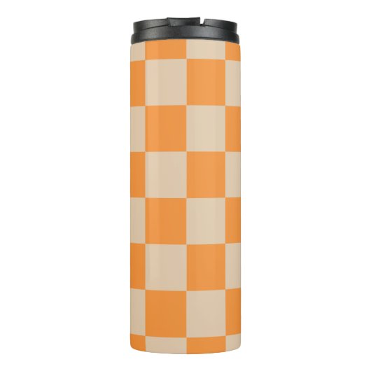 Orange Checkered Gingham Pattern Thermosbecher (Rückseite)