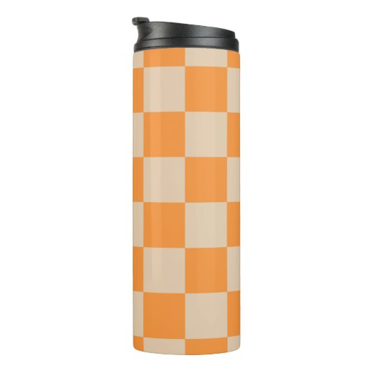 Orange Checkered Gingham Pattern Thermosbecher (Nach rechts gedreht)