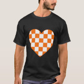 Orange Checkered Karierte Liebe Herzrasen Schach L T-Shirt (Vorderseite)