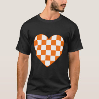 Orange Checkered Karierte Liebe Herzrasen Schach L T-Shirt