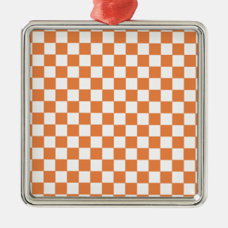 Orange Checkered Pattern Silbernes Ornament