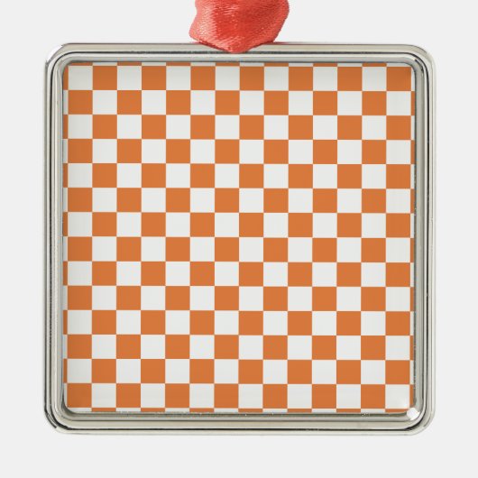 Orange Checkered Pattern Silbernes Ornament (Vorne)