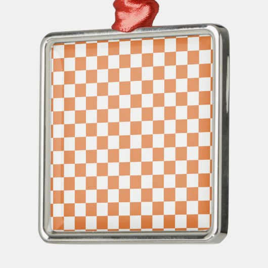 Orange Checkered Pattern Silbernes Ornament (Links)