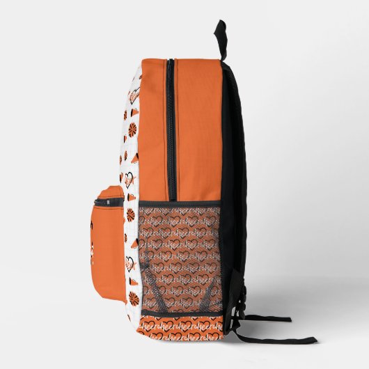 Orange Cheer Hearts, Pom Poms, Megaphone Muster Bedruckter Rucksack (Rechts)