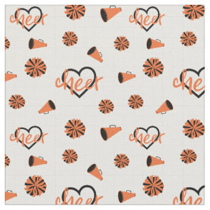 Orange Cheer Hearts, Pom Poms, Megaphone Muster Stoff