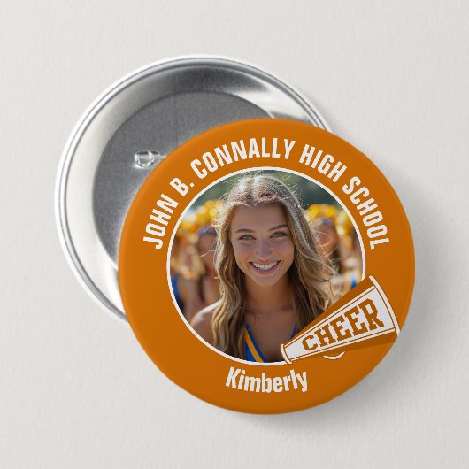 Orange Cheerleader Foto High School Großer Geist Button (Vorne & Hinten)