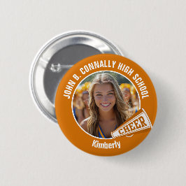 Orange Cheerleader Foto High School Spirit Cheer Button