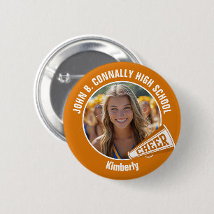 Orange Cheerleader Foto High School Spirit Cheer Button