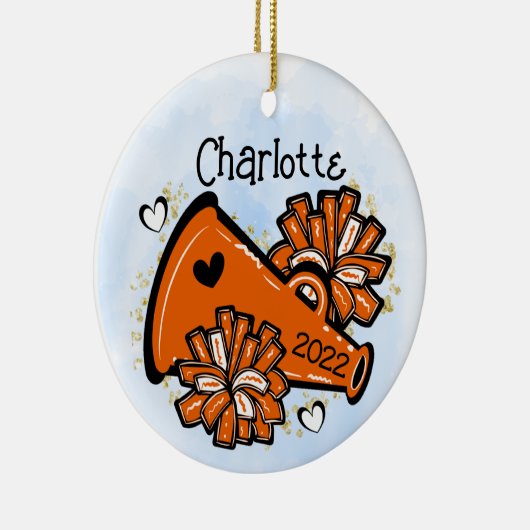 Orange Cheerleader Ornament Megaphone Pom Pom Nied (Rechts)