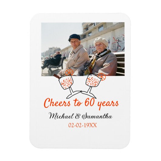 Orange cheers to 60 years anniversary wedding magnet (Vertikal)