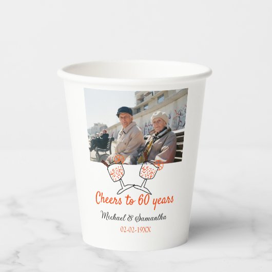 Orange cheers to 60 years anniversary wedding pappbecher (Vorderseite)