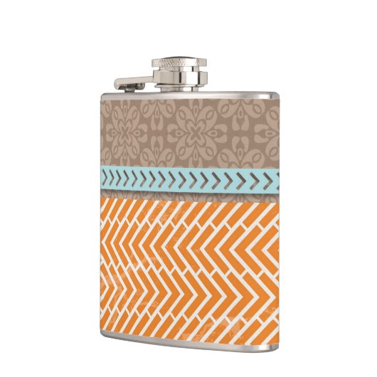 Orange Chevrons Tan Blue Hip Flask Flachmann (Links)
