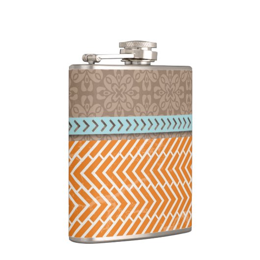 Orange Chevrons Tan Blue Hip Flask Flachmann (Rechts)