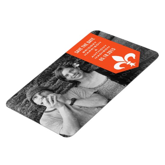 Orange Chic Blühend Banner Speichern Sie das Datum Magnet (Linke Seite)