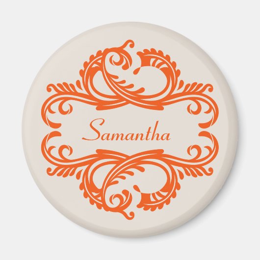 Orange Chic Damask Magnet (Vorne)