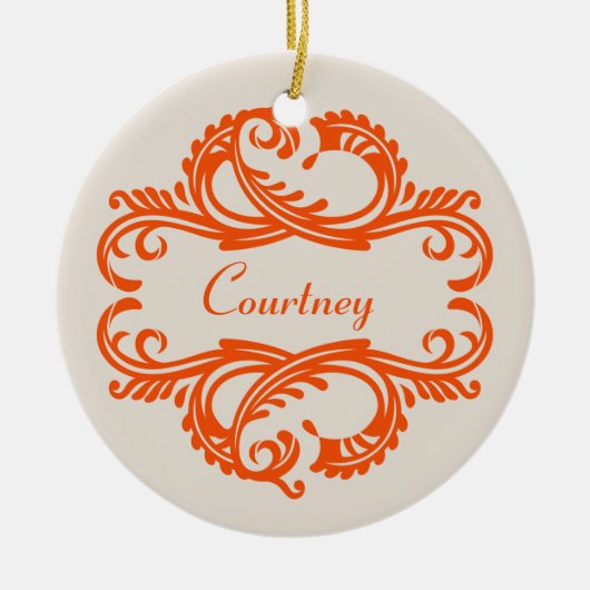 Orange Chic Damask Ornament (Vorne)