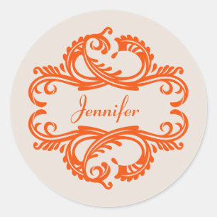 Orange Chic Damask Stickers