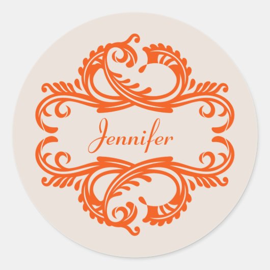 Orange Chic Damask Stickers (Vorderseite)