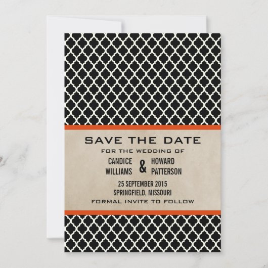 Orange Chic Quatrefolie Save the Date einladen (Vorderseite)