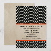 Orange Chic Quatrefolie Save the Date einladen (Vorne/Hinten)