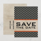 Orange Chic Quatrefolie Save the Date Postkarte (Vorne/Hinten)