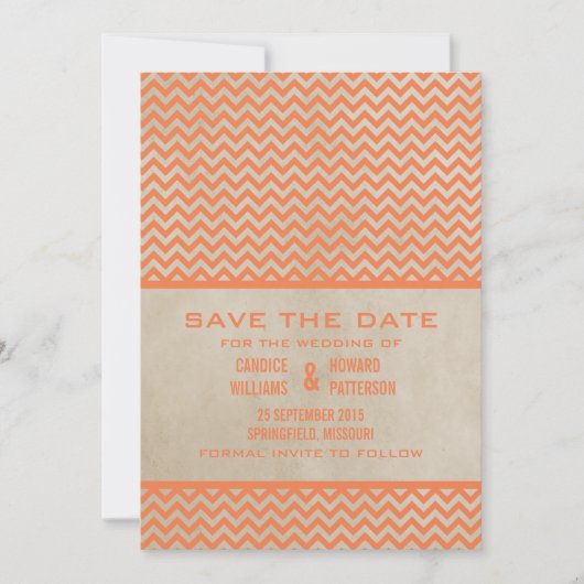 Orange Chic Zickzack Save the Date einladen (Vorderseite)