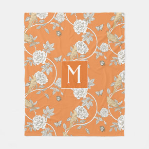 Orange Chinoiserie Floral Monogram Fleecedecke