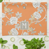 Orange Chinoiserie Floral Monogram Geschirrtuch (Gefaltet)