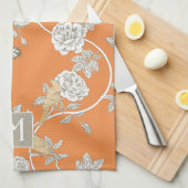 Orange Chinoiserie Floral Monogram Geschirrtuch (Viertel Falte)