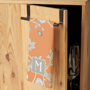 Orange Chinoiserie Floral Monogram Geschirrtuch