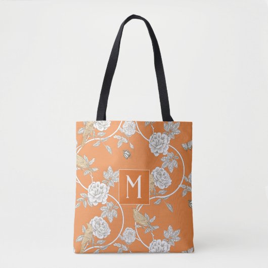 Orange Chinoiserie Floral Monogram Tasche (Vorderseite)