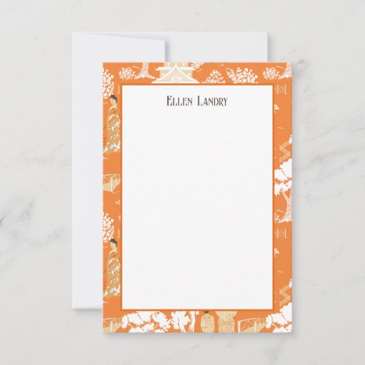 Orange Chinoiserie Pagodas Dankeskarte (Vorderseite)