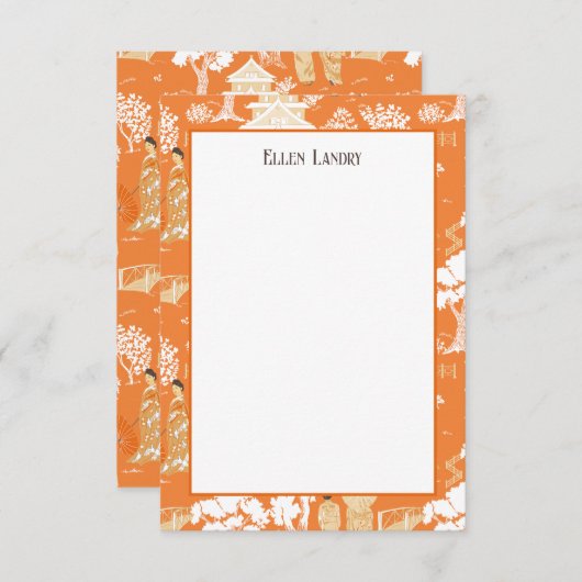 Orange Chinoiserie Pagodas Dankeskarte (Vorne/Hinten)