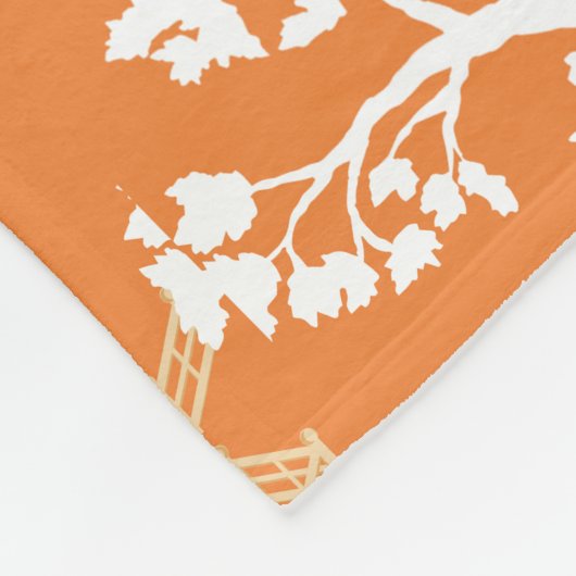 Orange Chinoiserie Pagodas Monogram Fleecedecke (Ecke)