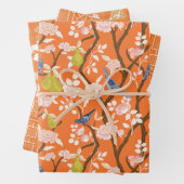 Orange Chinoiserie Vögel und Pagodas Geschenkpapier Set (Beispiel)