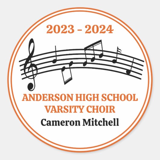 Orange Choir Custom High School Graduation Party Runder Aufkleber (Vorderseite)