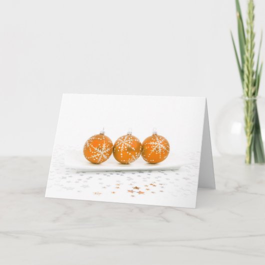 Orange Christmas baubles Feiertagskarte (Vorderseite)