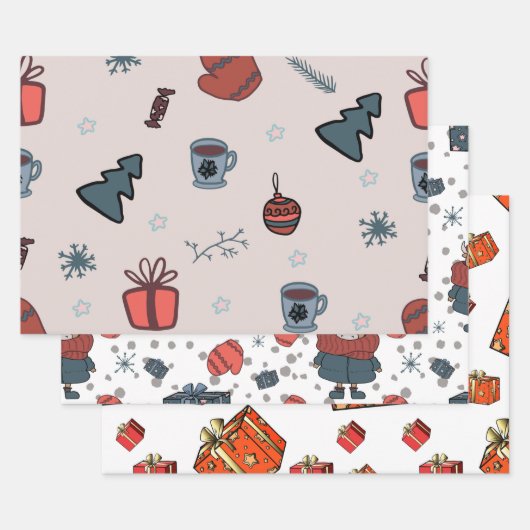 Orange Christmas Wrapping Paper Sheet Geschenkpapier Set (Set)