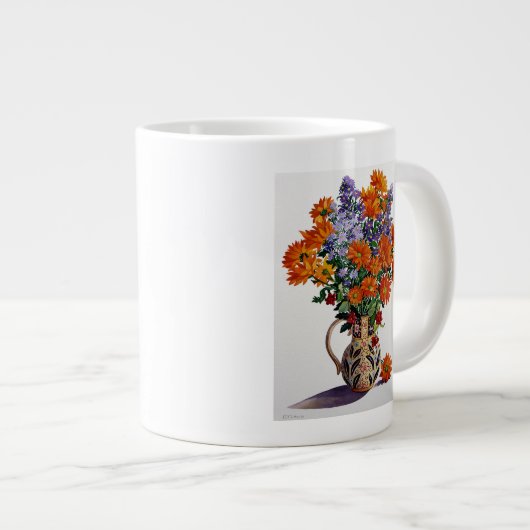 Orange Chrysanthemen Jumbo-Tasse (Vorderseite Rechts)