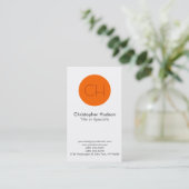 Orange Circle White Monogram Business Card Visitenkarte (Stehend Vorderseite)