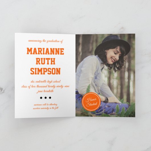 Orange Circles Foto Abschluss Einladung (Innenseite)