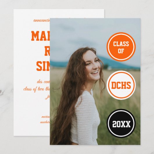 Orange Circles Foto Abschluss Einladung (Vorne/Hinten)