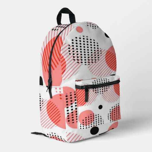 Orange Circles with Black Polka Dots pattern Bedruckter Rucksack (Rückseitige Ecke links)